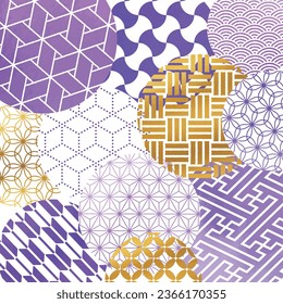 Watercolor Style_Violet and Gold Circle, Japanese Pattern Background Illustration
