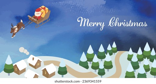 Watercolor style_Watercolor Clip Arts_Christmas night background with Santa Claus