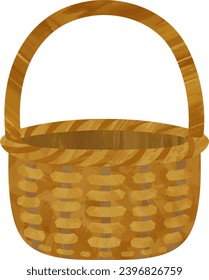 Watercolor Style_Wooden Basket, Picnic Basket Illustration
