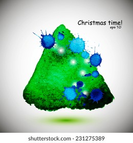 watercolor stylish Christmas tree acrylic paint. Vector illustration 