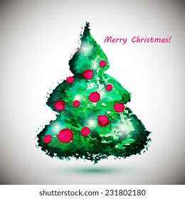 watercolor stylish Christmas tree acrylic paint. Vector illustration 