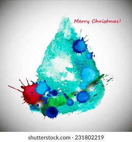 watercolor stylish Christmas tree acrylic paint. Vector illustration 