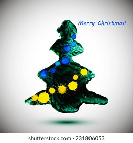 watercolor stylish Christmas tree acrylic paint. Vector illustration 