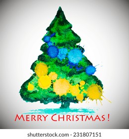 watercolor stylish Christmas tree acrylic paint. Vector illustration 