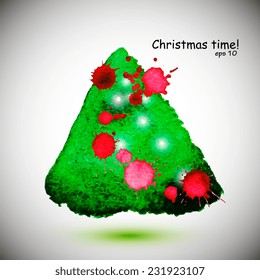 watercolor stylish Christmas tree acrylic paint. Vector illustration 