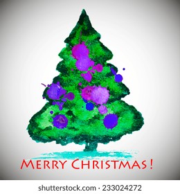 watercolor stylish Christmas tree acrylic paint. Vector illustration 