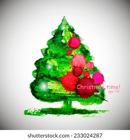 watercolor stylish Christmas tree acrylic paint. Vector illustration 