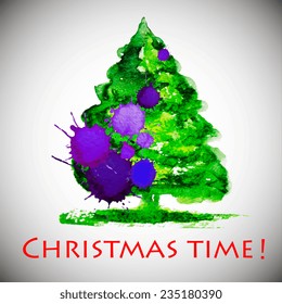 watercolor stylish Christmas tree acrylic paint. Vector illustration 