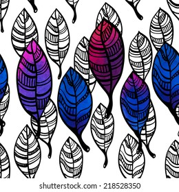 Watercolor stylized leaves seamless pattern