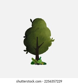 Árboles estilizados de color de agua. Ilustración vectorial natural. Ilustración vectorial del árbol de visión lateral