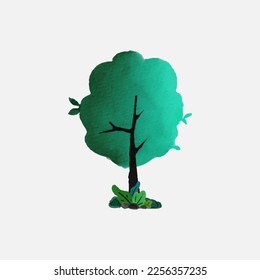 Watercolor stylized trees. Natural vector illustration. Side view tree vector illustration