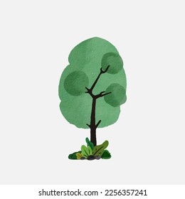 Árboles estilizados de color de agua. Ilustración vectorial natural. Ilustración vectorial del árbol de visión lateral