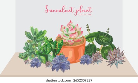 Watercolor succulent plants and cactus vector set isolated on white