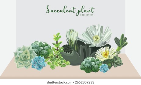 Watercolor succulent plants and cactus vector set isolated on white