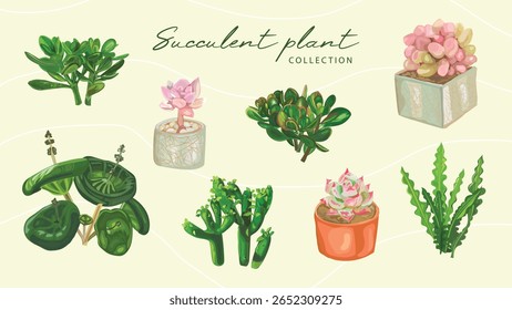 Watercolor succulent plants and cactus vector set isolated on white