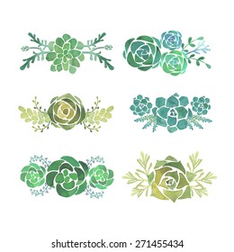 Watercolor succulents bouquets set