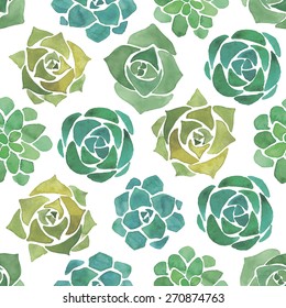 Watercolor succulents seamless pattern