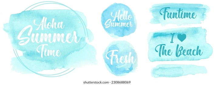 Watercolor Summer Background Blue Vector Shape