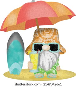 Watercolor Summer Beach Gnomes character vector