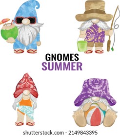 Watercolor Summer Beach Gnomes character vector