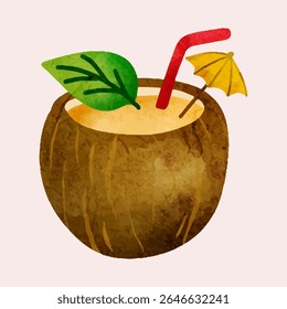 Watercolor Summer Coconut Drink Illustration