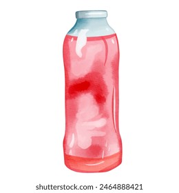 Watercolor summer drink in a bottle. Holiday party coctail. Watercolor summertime element.