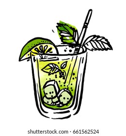 Watercolor summer drink. Good for menu design. Vector illustration