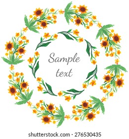 Watercolor summer flower wreath. Vector nature circle illustration 