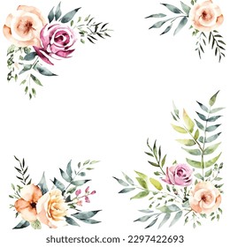 Watercolor summer flowers vector illustration on a white background wedding invitation art style