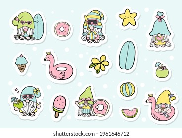 Watercolor summer gnomes, beach gnomes sticker, planner and scrapbook.