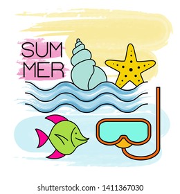 Watercolor summer holiday poster. Summer banner. Vector.