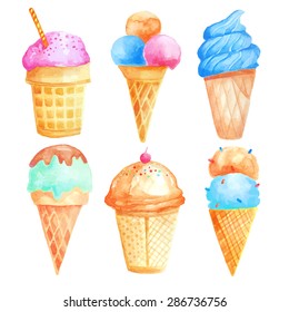 Watercolor summer  ice cream set