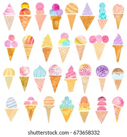 Watercolor summer ice cream set