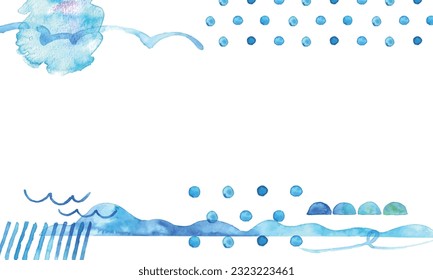 Watercolor. Summer ink vector frame with watercolor touch. Hand drawn watercolor cool summer texture.
