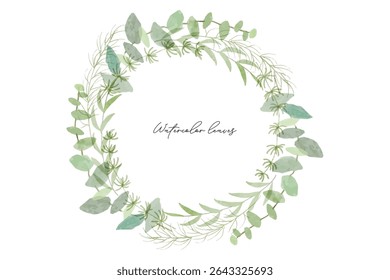 Watercolor summer leaves wreath frame. Watercolor summer leaves set with flowers and leaves. Spring and summer watercolor flower element vector set. Watercolor hand painted botanical floral.