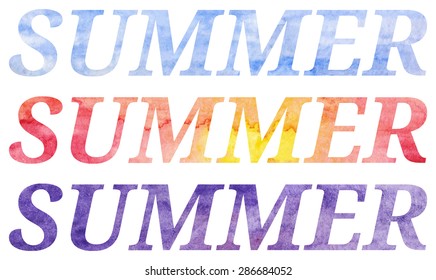Watercolor summer season word lettering typographic isolated set vector