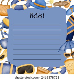 Watercolor Summer Vacation Theme Notes Planner Template