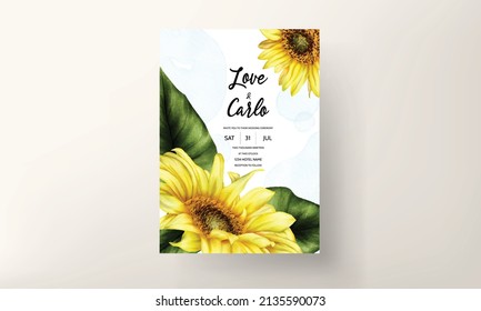 watercolor sun flower floral invitation card set template