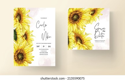 watercolor sun flower floral invitation card set template