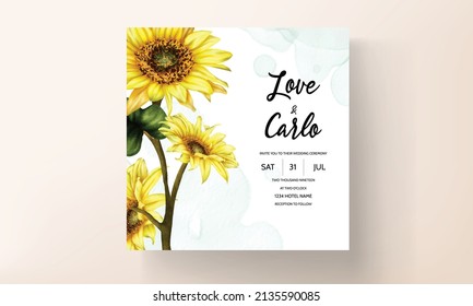 watercolor sun flower floral invitation card set template