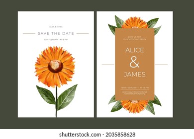 Watercolor sun flower invitation card set