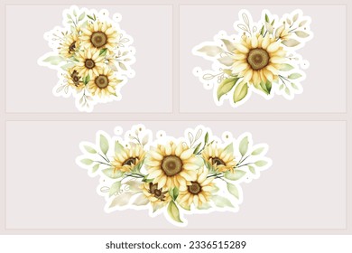 watercolor sun flower sticker illustration design