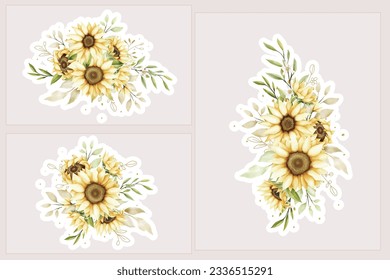 watercolor sun flower sticker illustration design
