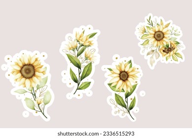watercolor sun flower sticker illustration design