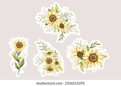 watercolor sun flower sticker illustration design