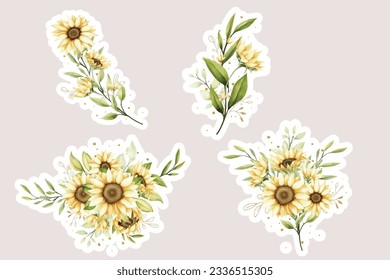 watercolor sun flower sticker illustration design