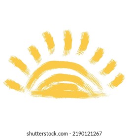 Sol color de agua, silueta de cierre de iconos llanos y rayas aisladas en fondo blanco. Diseño de logotipo de arte