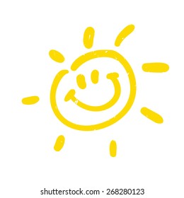 Watercolor sun, rays flat icon closeup silhouette isolated on white background. Art logo design