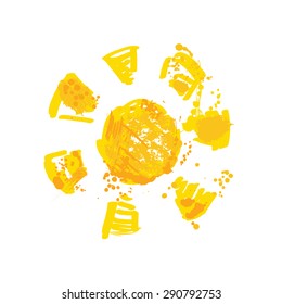 Watercolor sun, rays flat icon closeup silhouette isolated on white background. Art logo design