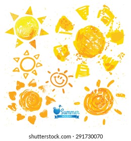 Aquarell Sonne, Strahlen flach Symbol Nahaufnahme Silhouette 